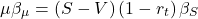 \begin{equation*}\mu \beta_\mu=\left( S-V \right) \left( 1-r_t \right) \beta_S\end{equation*}