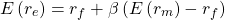 \[E \left( r_e \right)= r_f+\beta \left( E\left( r_m \right) - r_f \right)\]