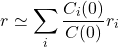 \[r\simeq \sum_{i}^{} \frac{C_i(0)}{C(0)} r_i\]