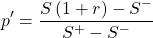 \[p^\prime=\frac{S\left(1+r\right)-S^-}{S^+-S^-}\]