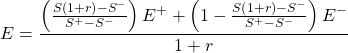 \[E=\frac{\left(\frac{S\left(1+r\right)-S^-}{S^+-S^-}\right)E^++\left(1-\frac{S\left(1+r\right)-S^-}{S^+-S^-}\right)E^-}{1+r}\]