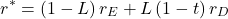 \[r^{*}=\left( 1-L \right)r_{E}+L\left( 1-t \right)r_D\]